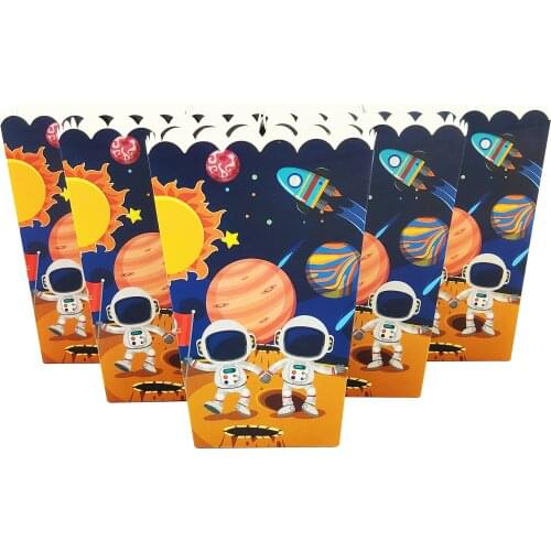 24pcs/lot Popcorn Box Snack Box for Kids Astronaut Solar Space Theme Birthday Party Baby Shower Party Decoration Party Supplies
