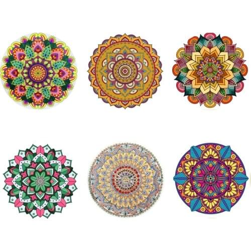 6pcs/set Round Drinks Coasters 3D Mandala Printed Home Party Wine Cup Pads Waterproof Vintage Non-slip Coffee Tea Wine Palcemats