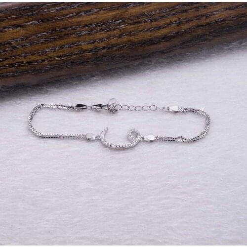 925 Sterling Silver Bracelet with Zircon Stone and Arabic Alphabet Symbols