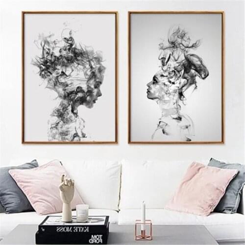 Abstract Painting Affiche Noir Et Blanc Tableaux Muraux Moderne Boy Girl Smokey Wall Art Canvas Print Decoration Maison Poster