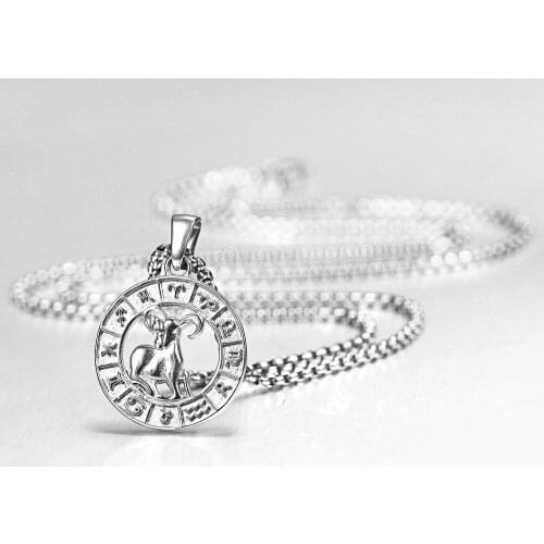 Fashion Jewelry Aries Pendant Necklace Silver Color Horoscope Zodiac Charm Box Chain Dropshipping Birthday Gifts KP656X1