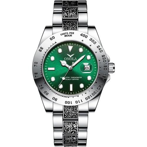 Silver Green Face Mens Watches Luxury Top Brand Gold Watch Men Relogio Masculino Date Watch Quartz Luminous Calendar Wristwatc