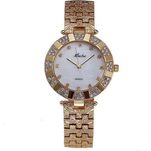 Womens Watches Fine Steel Waterproof Fashion Womens Gold Diamond Watch Quartz Watch Luxury Gifts for Women
