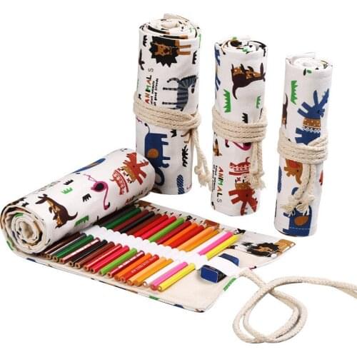 24 Holes Cosmetic Brush Pencil Case Japanese Stationery Pencil Make Up Storage Bag Pencil Roll for School Supplies Pencil Cases