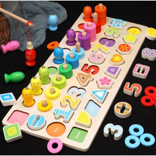 Wooden Toys Math Fishing Count Numbers Matching Digital Shape Match Montessori Educational Board Early Education kids Toy Gifts