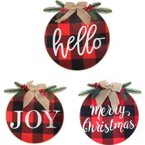 Hanging Sign Wooden Merry Christmas Wreath Decorations for Home Window Door Wall Farmhouse Indoor Outdoor Ornament