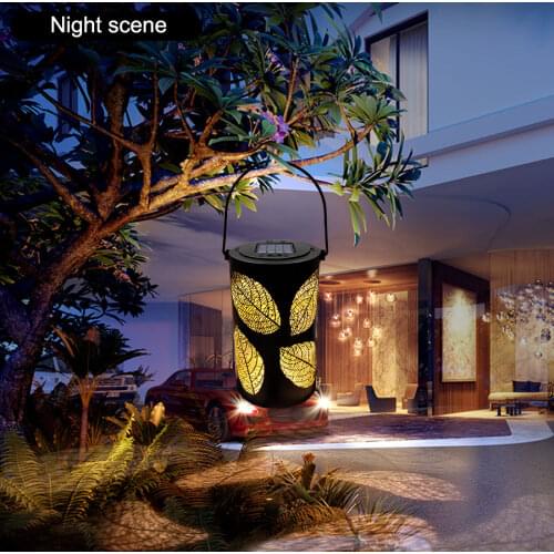 Retro Garden Solar Powered Hang Lanterns LED Light Waterproof Hollowed Out Maple Leaf Shadow Ironart Tabletop Landscape Lamp