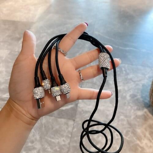 Sparkling Diamond 3in1 Iphone Android Type C Cable Fast Charging Data Cord Charger for IPad Phone Cables 1.2M USB Charge Wire
