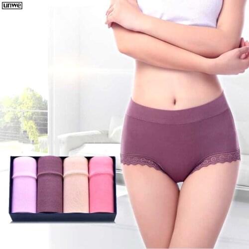 Ruffles Lace Bamboo Underwear Woman High Waist Middle-aged Mother Spring Summer Modal Briefs Comfortable Panties