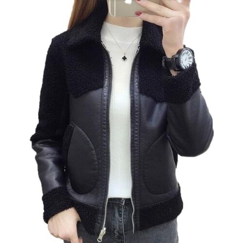 2020 New be worn on both sides lambswool coat women autumn winter leather fur together short jacket plus size outerwear KW75