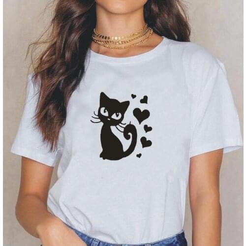 Summer Short Sleeve Funny Tee Shirt Femme Cute Cat with Print T Shirt Women Tops Fashion Casual Harajuku T-shirt Camiseta Mujer