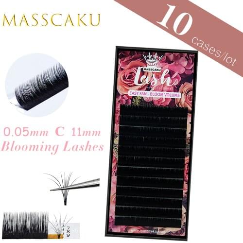 MASSCAKU 10Cases/Lot Easy Fan Lashes Auto Bloom Individual Eyelash Extension C D Faux Mink Multi Volume Lash Extensions