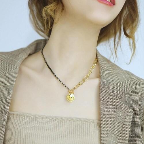 Trendy Star Smiley Pendant Necklace Stainless Steel Chain Charm Necklace For Women Girls Gift