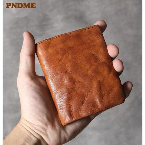 Fashion vintage genuine leather mens womens small wallet high quality luxury cowhide cowboy couple credit card holder purse