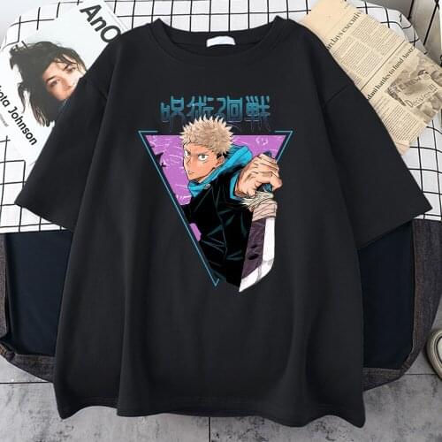 Jujutsu Kaisen Anime Print T Shirt For Male Retro Fashion T Shirts Casual Vintage Tee Shirt Tops Neck Loose Tee Shirt Clothing