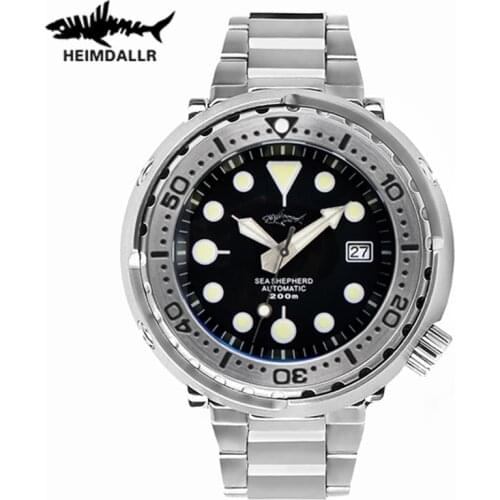 HEIMDALLR 47mm Steel Case Tuna 200m Diving Watch Sapphire Crystal NH35 Mens Wristwatch Super Luminous Automatic Mechanical Watch