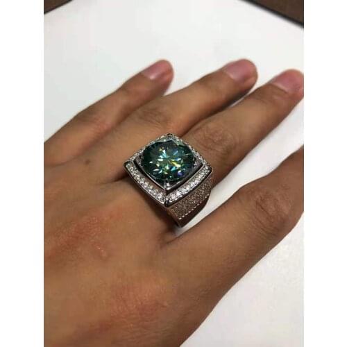 S925 silver plated 18k white gold with 10CT Moissan diamond luxury mens ring anillos hombre engagement moissanite vintage anel