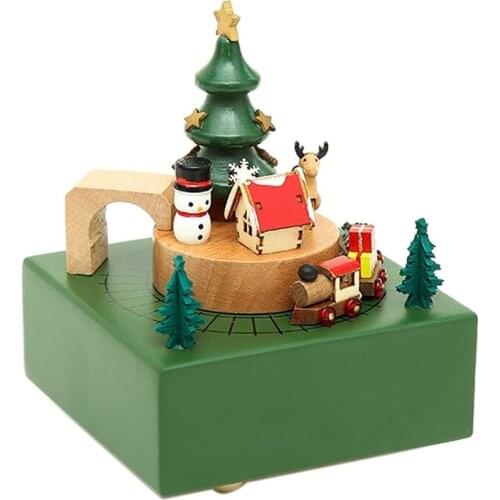 BMBY-Wood Carved Mechanism Musical Box Wind Up Music Box Moving Train DIY Wooden Music Box Christmas Singing Music Gift Box