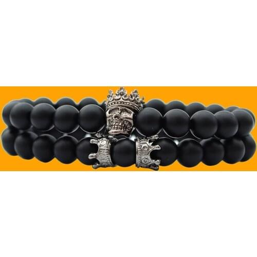 Black stone skull bracelet set bracelets for women pulseras jewellery men armband handmade bileklik mens beads bracelete