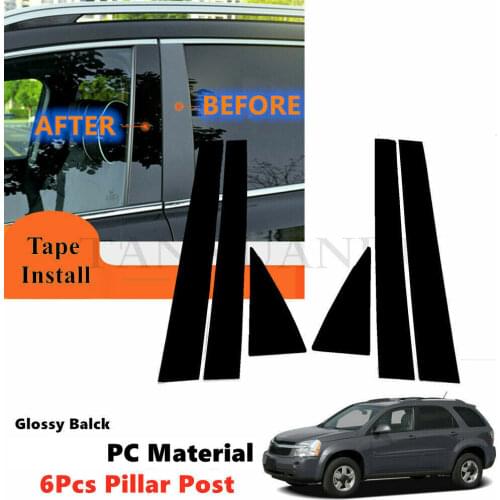 PC 6Pcs Set Fit For CHEVY Equinox PONTIAC Torrent 05-09 2005-2009 Window Door Trim Applique Pillar Posts Piano Cover Gloss Black