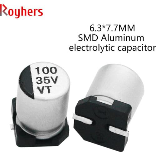 50Pcs 6.3*7.7 SMD Aluminum Electrolytic Capacitors Kits 100V 50V 35V 16V 10V 25V 100UF 150UF 220UF 330UF 47UF 33UF Assorted Set