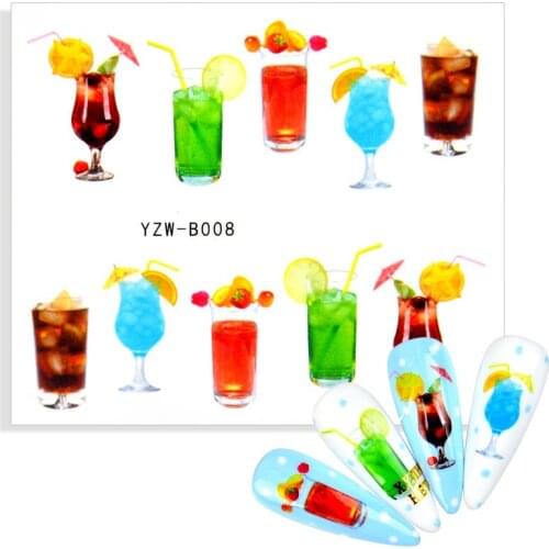 Colorful Fruit Drink Nail Art Sticker Full Cover Slider Water Decals Decor Watermark Tattoo Nail Accessories For Summer Manicure