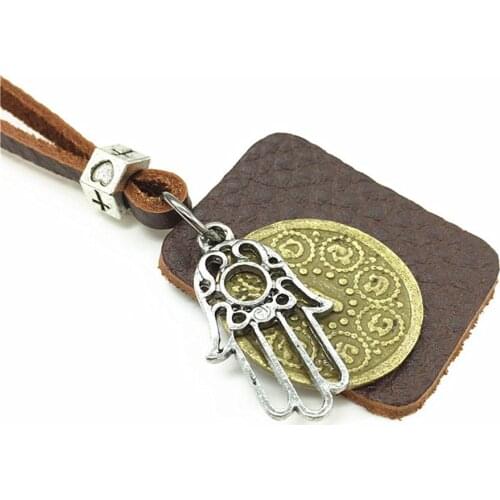 New Casual Long Vintage Brown Leather Women Sweater Chain Rock Alloy Bronze Men Pendants Necklace Women Collar Female Jewelry