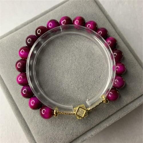 New Style Womens Bracelet 8mm Round Beads Natural Rose Tiger Eye Stone Energy Yoga Stone Pendant Chain for Women 7.5inch Y892