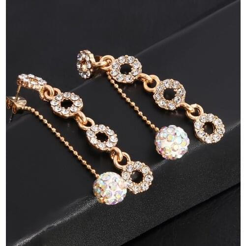 Four Circles Rhinestone Drop Earring For Women Gold Tassel Disco Ball Pendant Earrings For Women Wedding Jewelry
