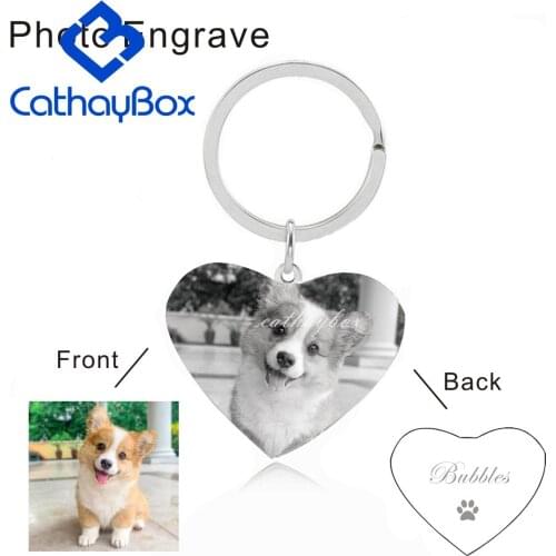 Personalized Gift Photo Engrave Keychain Key Chain Unisex Heart Pendant ID Dog Tag Jewelry