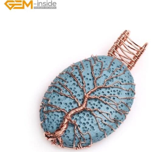 Gem-inside 29x40mm Natural Lava Rock Beads Oval Shape Worry Cocktail Charkra Pendant For Women Men Pendant