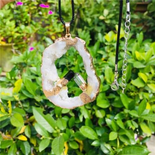 Agates Quartz Pendants geode Quartz Crystal Pendant Reiki Healing Stone Natural Pendants
