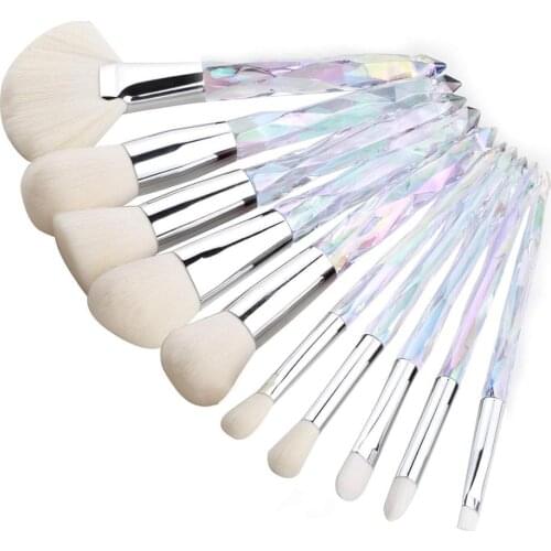 Premium Makeup Brush Set, 10pcs Complete Synthetic Kabuki Eye Shadow Concealer Make Up Brushes Beautiful Crystal Handle