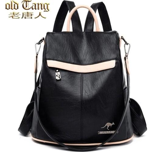 OLD TANG High Quality Leather Shoulder Bags for Women 2021 New Anti-Theft Travel Backpack Large Capacity School Bags Mochila