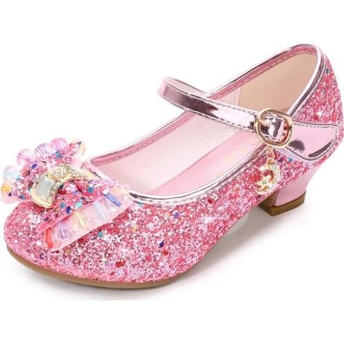Children Gold Flower Pearls Shoes Girls High Heel Sandals Kids Wedding Shoes Children Size 26-36 Colors