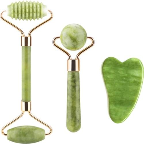 Natural Jade Gouache Scraper Facial Roller Massager Set for Face Neck Body Eye Massage Relax Anti Stress Wrinkles Guasha Therapy