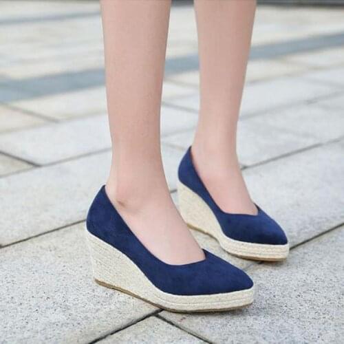 Wedges Shoes For Women Point Toe High Heel Platform Straw Heel Wedges Casual Shoes
