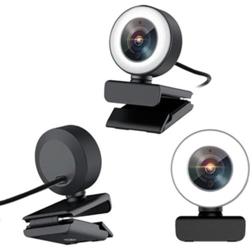 Streaming Webcam1080P USB Web Camera Wide Angle Webcam Ring Light Microphone for Gaming Conferencing Video Chatting T84C