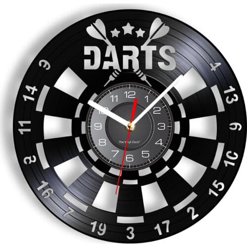 Darts Vinyl Record Wall Clock Man Cave Game Room Decoration Retro Wall Watch Dart Board Pub Bar Darts Game Night Club Wall Sign
