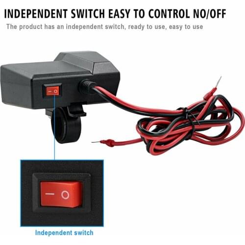 Waterproof Motorcycle Handlebar Dual USB Phone Quick Charger Voltmeter Digital Clock Switch Control 10-24V