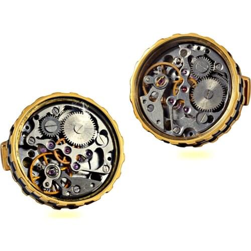 Watch Mechanical Movement Glass Surface Gear Edge Casting Stainless Steel Cufflinks For Business Formal Shirts