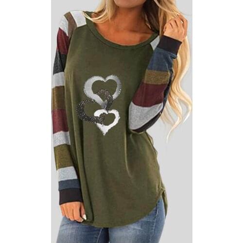 Love Heart Print Women T Shirts Fashion Tops Long Sleeve O Neck Loose Harajuku Style Casual Bench Autumn Graphic Tees Women G2