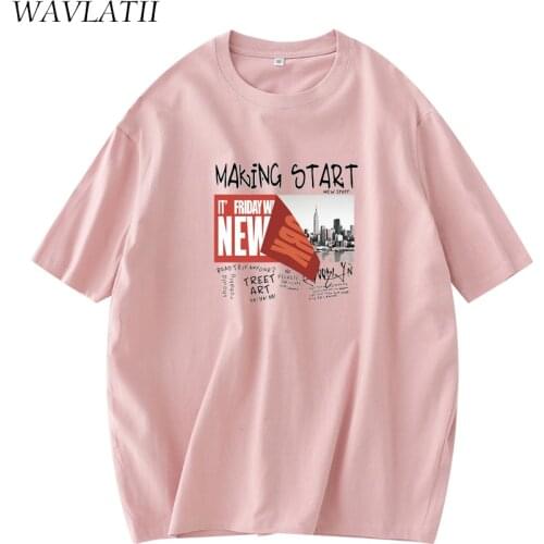 WAVLATII New Short Sleeve Cotton T-shirts for Women Fashion Print Female Summer Tops Lady Green Pink Tees WT2138