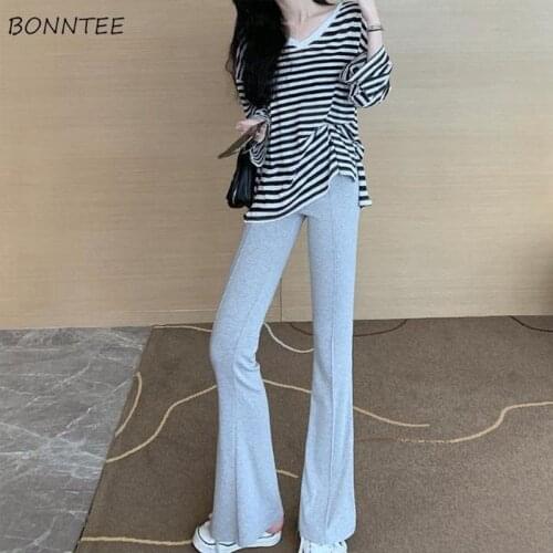 Flare Pants Women Simple Chic Soft Elegant Basic Casual Slim Popular Fashion Ulzzang Ladies Bottom All-match Spring Girls Street