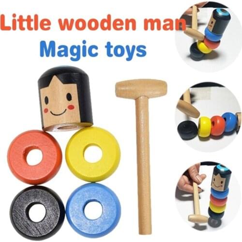 1set Unbreakable Wooden Man Magic Tricks Figurines Comedy Mentalism Fun Toy Miniatures Home Decoration