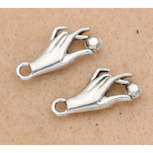 10pcs Antique Silver Plated Hand Crystal Heart Charm Pendant fit Bracelet Necklace Jewelry DIY Making Accessories 18x9mm