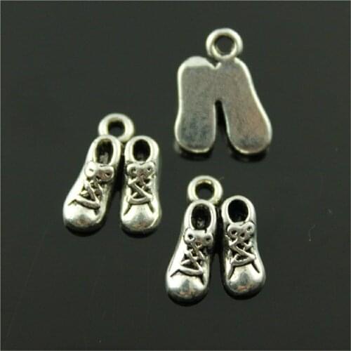 10pcs Charms Baby Shoes 14x10mm Antique Silver Color Pendant Baby Shoes Charms For Jewelry Making Jewelry Findings