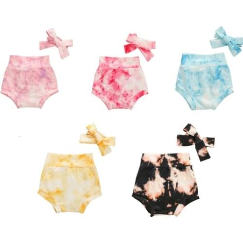 Baby Shorts Casual Simple style Tie-dye print Shorts+Headbands 2PCS Newborn Infant Girls Elastic waist Panties Cute Clothing