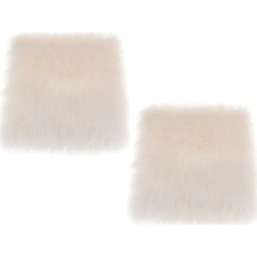 Pack 2 Faux Sheepskin Seat Cushion Bedroom Floor Mat Office Car Seat Sofa Chair Pad Mat Tatami 40cmx40cm -White
