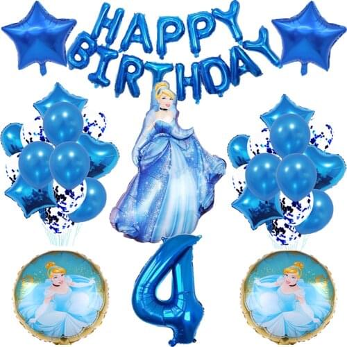 35pcs Cinderella Princess 32inch Number Balloon Set Birthday Weeding Party Decorations Supply Kid Shower Aluminium Foil Balloon
